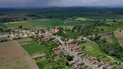 Beautiful-aerial-view-over-the-village-of-Hungary