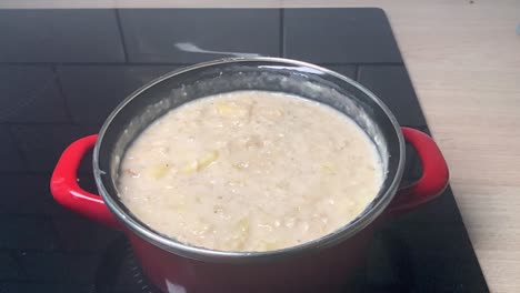 Bubbles-coming-out-of-a-boiling-oatmeal-porridge-with-apples