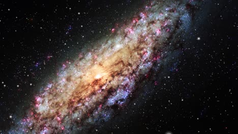 Spiralgalaxie-Bewegt-Sich-Im-Dunklen-Raum-Mit-Verstreuten-Sternen,-Universum