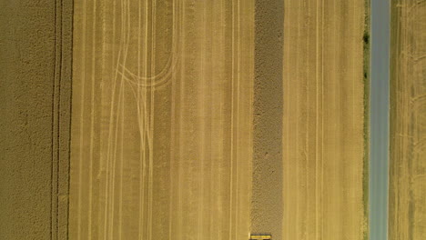 Top-down-Shot-Of-A-Golden-Field-With-Tractor-Working-In-Kielno,-Poland
