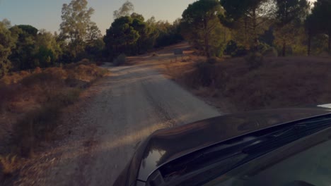 Front-sideways-view-of-car-going-through-a-countryside-road