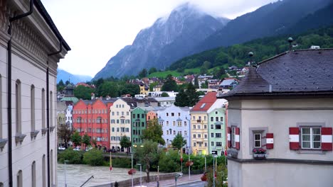 Famous-Rooftop-View-of-Innsbruck-City-Centre-with-Mountain-Background