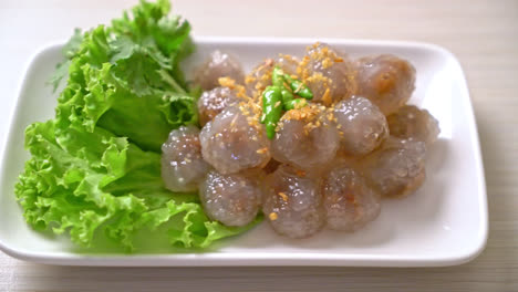 The-transparent-balls-are-called-Saku-Sai-Moo-or-Steamed-Tapioca-Dumplings-Ball-with-Pork-Filling