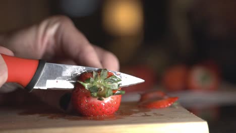 Cutting-And-Slicing-Strawberry-Using-A-Knife