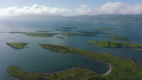 Aerial-view-of-Clew-Bay,-located-on-the-west-coast-of-Ireland-in-Mayo,-beautiful-landscape