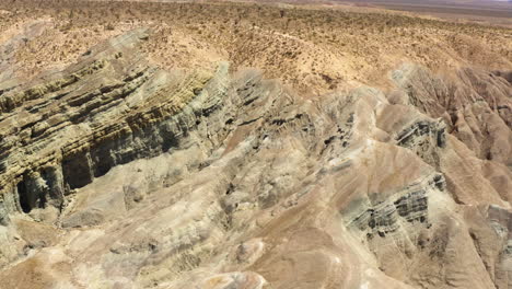 Rotating-view-around-the-eroded-layers-of-the-mountains-found-in-the-Rainbow-Basin-part-of-the-Mojave-Desert