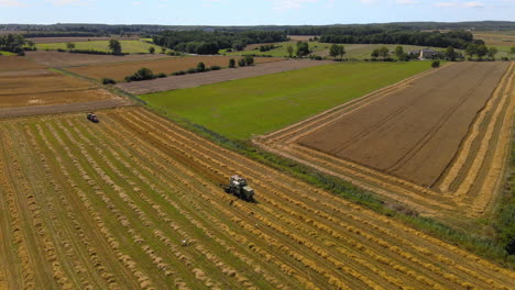 Traktor,-Der-Am-Sommertag-Landwirtschaftliche-Nahrungsmittel-Von-Ländlichen-Ackerlandfeldern-Erntet
