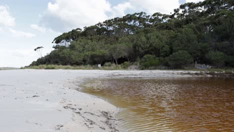 Gully-Süßwasserkanal-Am-Hyams-Beach-An-Der-Jervis-Bay-In-Australien-Mit-Pfadeingang,-Gesperrter-Weitwinkelaufnahme