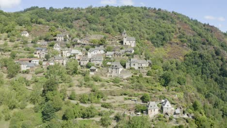 La-Vinzelle-French-aerial-view-over-terraced-countryside-hamlet-mountain-village