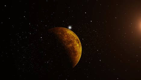 Luz-De-Bengala-óptica-Naranja-Y-Planetas-En-El-Espacio-Oscuro