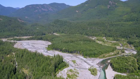 Cowlitz-Flusstal,-Das-Tagsüber-Durch-Den-üppigen-Grünen-Wald-In-Der-Nähe-Des-Mount-Rainier-Nationalparks-In-Packwood,-Washington,-Usa-Fließt