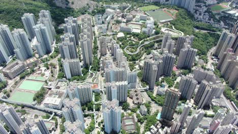 Mega-Edificios-Residenciales-En-El-Centro-De-Hong-Kong,-Vista-Aérea