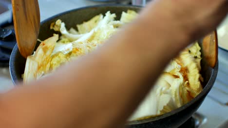 POV-to-the-pot-full-of-Nappa-cabbage-while-making-korean-food