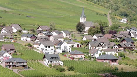 Quaint-european-village-in-the-Mosel-wine-region-ona-sunny-day,-medium-shot
