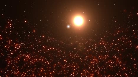 Die-Sonne-Schien-In-Das-Dunkle-Universum-Voller-Orangefarbener-Sterne