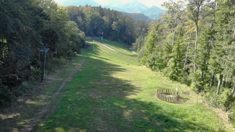 Wanderweg-Zwischen-Wald-Und-Grüner-Wiese-Mit-Künstlichem-Kreisobjekt-Im-Feld