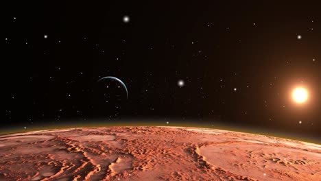 Planet-Erde,-Sichtbar-Von-Der-Oberfläche-Des-Planeten-Mars,-Sonnensystem