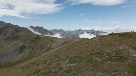 Aerial-view-of-the-mountain-peak-following-the-ridge-in-La-Cerdanya