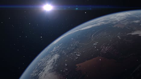 El-Planeta-Tierra-Y-Las-Bengalas-ópticas-Se-Mueven-Por-El-Espacio