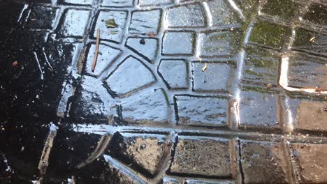 Closeup-of-glossy-modern-tar-coated-mosaic-floor-in-4k