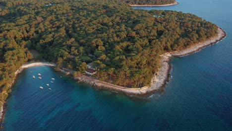 Üppige-Landschaft-Der-Insel-Losinj-Auf-Einem-Ruhigen-Blauen-Wasser-Der-Adriaküste,-Kvarner-Bucht-In-Kroatien