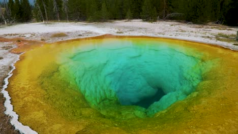 Glowing-And-Radiant-Morning-Glory-Pool-Hot-Spring-During-Daytime-At-Yellowstone-National-Park-In-Wyoming,-United-States