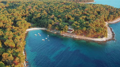 Beautiful-sailing-destination,-idyllic-Croatian-island-cove-bay,-aerial-view