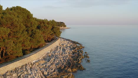 Afternoon-Aerial-dolly-shot-following-the-coastline-of-Losinj-Island,-Croatia