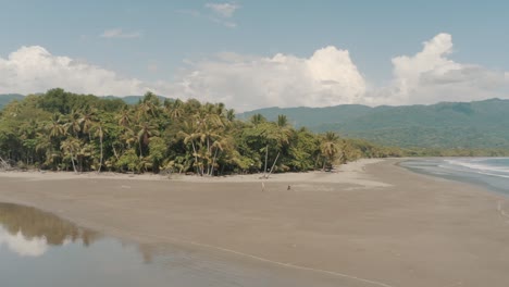 Drohnenantenne-Fliegt-Tief-An-Einem-Wunderschönen-Strand-Mit-Palmen-In-Costa-Rica