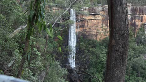 Fitzroy-Falls-seen-in-between-trees-in-the-Kangaroo-Valley-National-Park-Australia,-Locked-shot