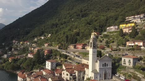 Aerial-of-a-Typical-Italian-village-in-the-Itlian-mountains-next-to-lake-Como,-Nesso,-Italia