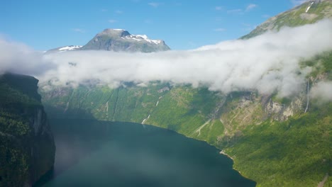 Aerial-drone-shots-of-Geiranger-fjord,-Norway
