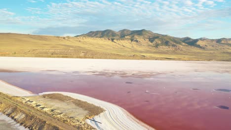 Aerial-View-of-Pink-Ponds-by-Great-Salt-Lake,-Utah-USA