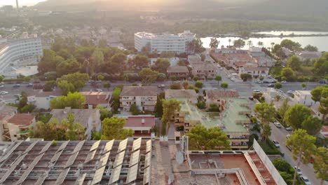 Aerial-view-of-the-village-of-Mallorca-at-sunset-on-a-sunny-day