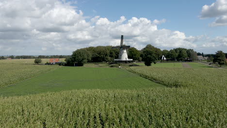 Jib-up-of-rotating-windmill-surrounded-by-green-meadows