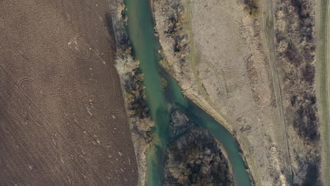 Agriculture-land--and-river-drone-view