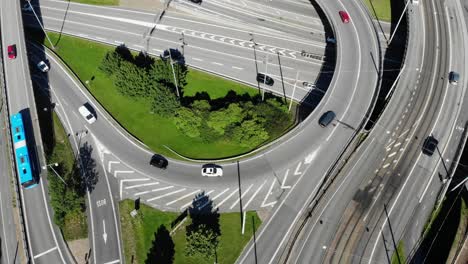 Top-view-to-the-cars-driving-on-multi-level-highway