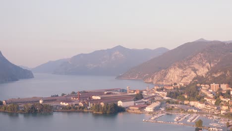 Wonderful-aerial-view-of-the-Lovere-port,-Iseo-lake-panorama,Lombardy-italy