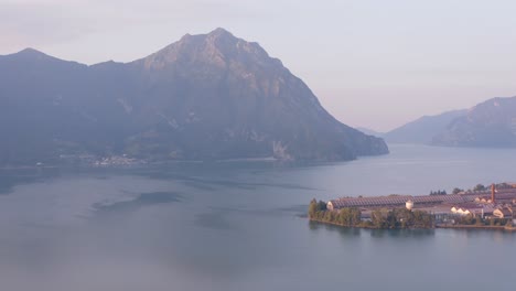 Wonderful-aerial-view-of-the-Lovere-port,-Iseo-lake-panorama,Lombardy-italy
