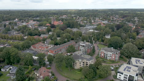 Aerial-overview-of-beautiful-idyllic-town-in-the-Netherlands