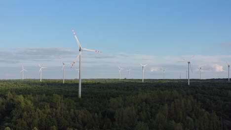 Modern-Power-Wind-Farm---Aerial-Shot-of-Multiple-Wind-Turbines