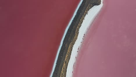 Shades-of-Pink-Divided-by-Ground-Barrier,-Top-Down-Aerial-View