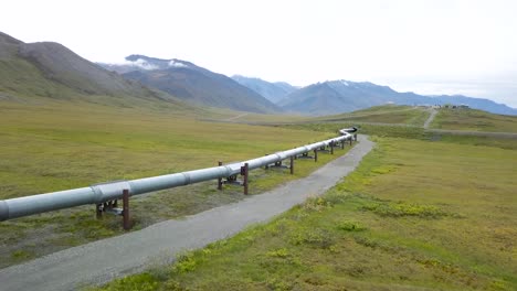 Trans-Alaskan-Pipeline-for-Oil-in-Alaska-Countryside---Aerial-Drone-Flyover