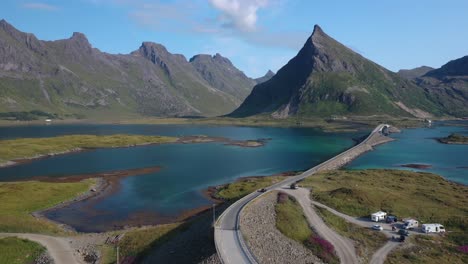 Aerial-View-of-E10-Road-Connecting-Islands-in-Scenic-Lofoten-Archipelago-Norway