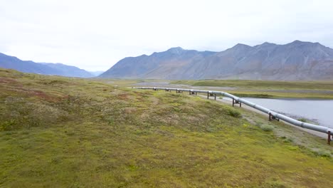 Alaska---Pipeline-Transporting-Petroleum---Crude-Oil,-Aerial-Drone-View