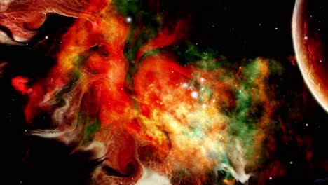 Nebelwolken-Und-Rote-Planeten-Und-Die-Umgebenden-Sterne-Im-Universum