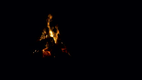 Static-shot-of-burning-fire-in-fireplace-during-camping-holidays-at-night
