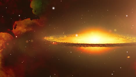 Eine-Galaxie,-Die-Zwischen-Den-Orangefarbenen-Nebelwolken-Im-Universum-Hell-Leuchtet