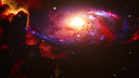 La-Galaxia-Roja-Está-En-Medio-De-Una-Nube-Nebulosa-En-El-Universo-Que-Está-Salpicada-De-Estrellas,-Espacio