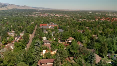 Aerial-drone-footage-rising-above-housing,-in-a-Boulder-Colorado-neighborhood